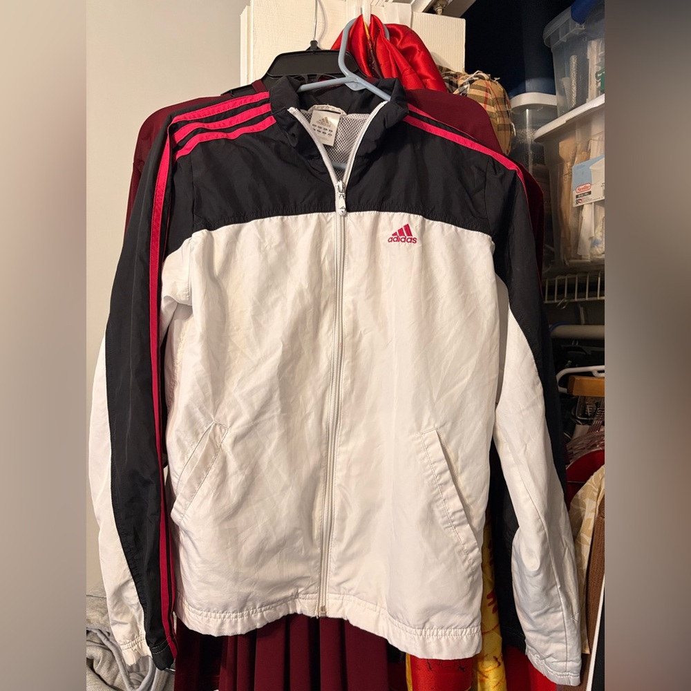 Adidas Black, White, and Pink Zip-Up Jacket